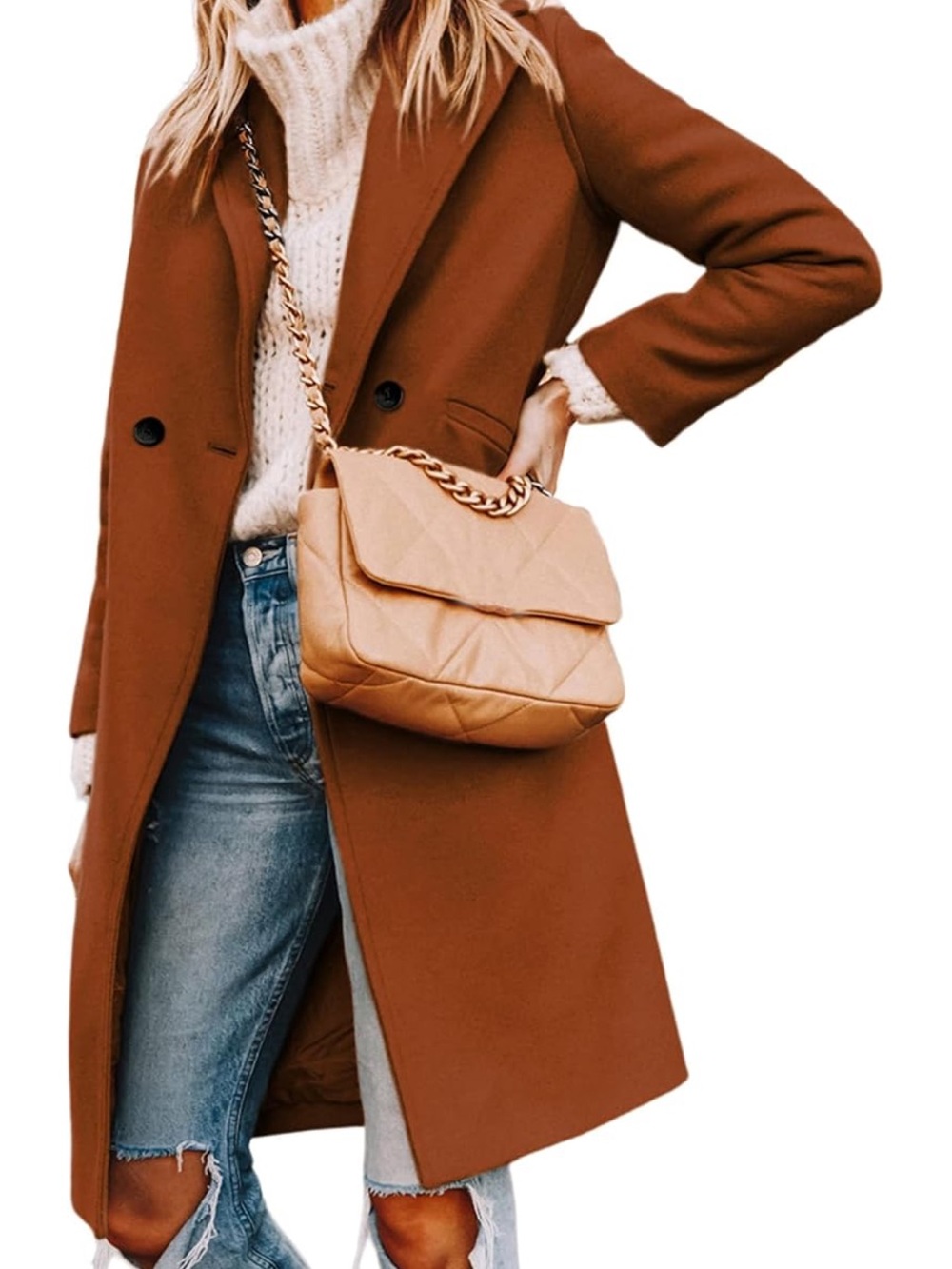 Tanming Women's Wool Pea Coats Long Trench